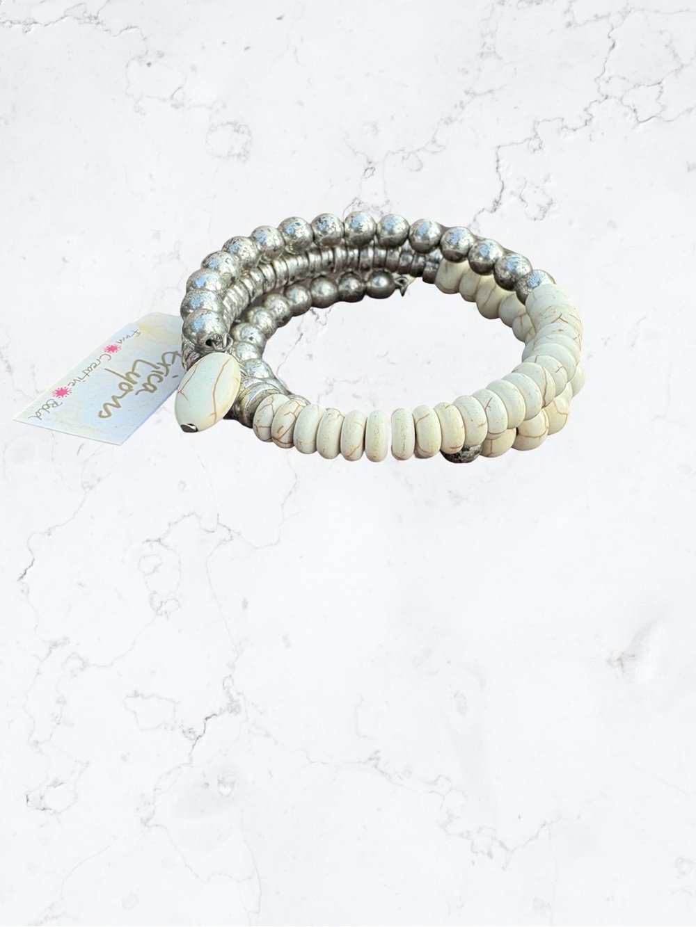Erica Lyons White and Silver Beaded Wrap Bracelet